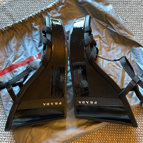 Prada (authentic) platforms 2” platform, 4 1/2” heel. Black with Prada logo. - Picture 6 of 10